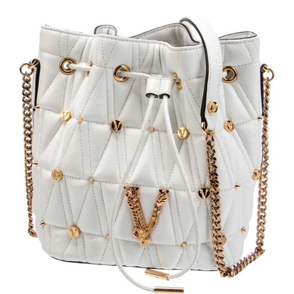 Versace White and Gold Quilted Shoulder Bag
